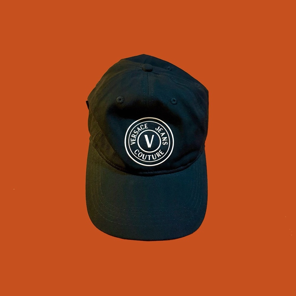 Versace Jeans Couture V-Emblem Baseball Cap, Black Canvas, Dad Fit